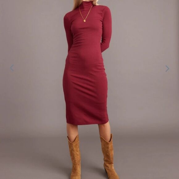 Marine Layer Dresses & Skirts - Marine Layer Lexi Ribbed Turtleneck Midi Dress Rhododendron